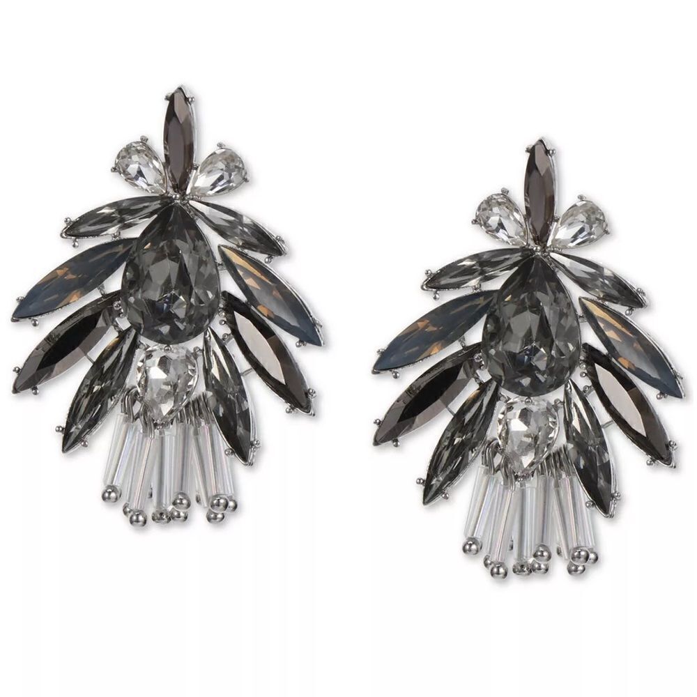NWT I.N.C. INTERNATIONAL CONCEPTS Silver-Tone Mixed Stone Fan Drop Earrings
